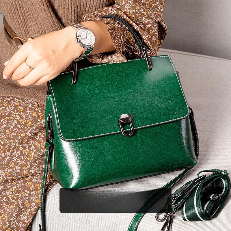 Genuine Leather Shell Bag for Women, Top Grain Oil Wax Cowhide Shoulder Purse, 2026 New Minimalist Clutch, Soft Texture Crossbody Bag, Vintage Style