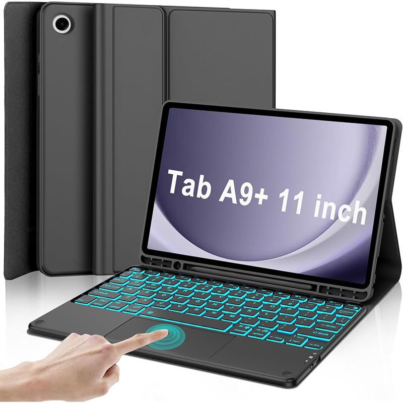 Samsung Tablet A9 Plus 11-Inch Leather Protective Case with Seven-Color Backlit Touchpad Bluetooth Keyboard and Pen Slot