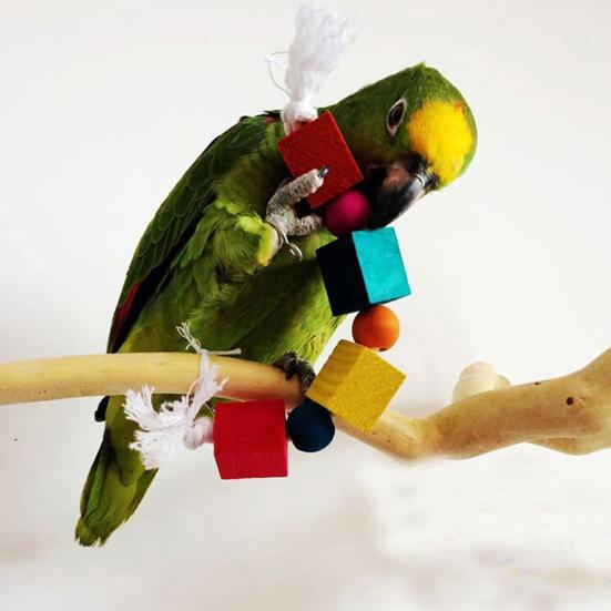 Pet Bird Parrot Wood Blocks Cotton Rope Cage Hanging Standing Play Chew Toy