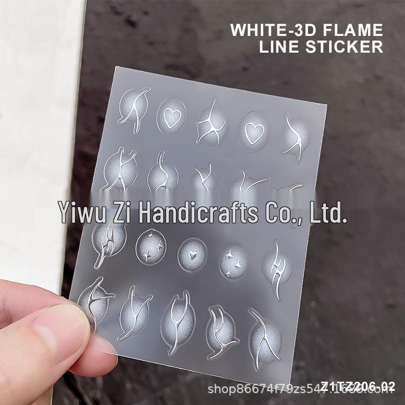 

2024 Silver Flame Nail Decals: Hot Metal Line Mirror Stickers for Cool, Spicy Nails білий