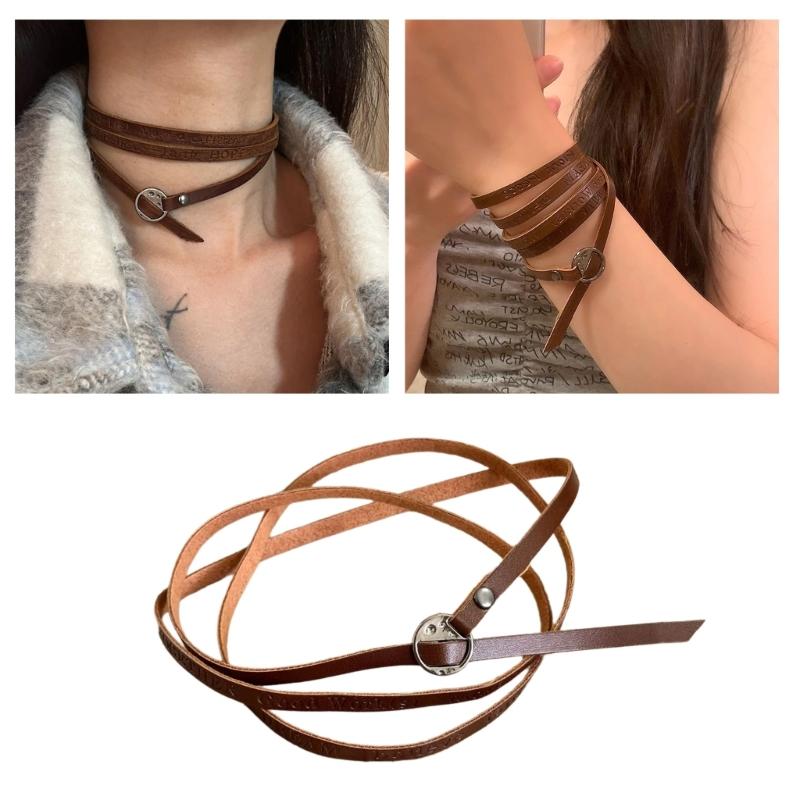 Multifunctional Leather Necklace with Letter Charm Soft Leather Necklace Suitable for Neck Waist or Wrist Accessory
