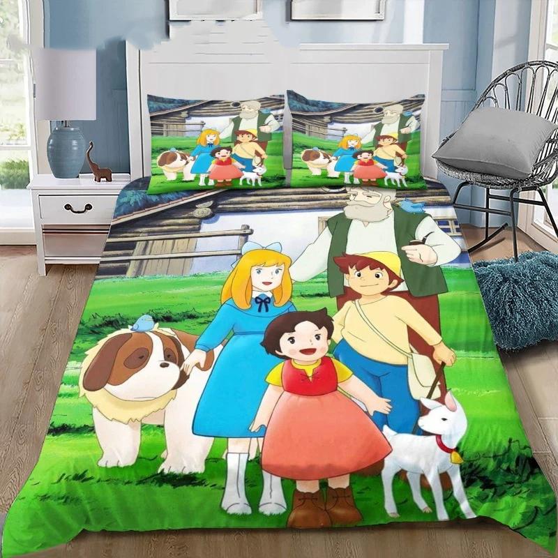 Heidi Mädchen der Alpen Druck Bettwäsche Set Bettbezug Set Kinder Bettwäsche Set mit Kissenbezügen Weiche Mikrofaser Heimdekoration Geschenk