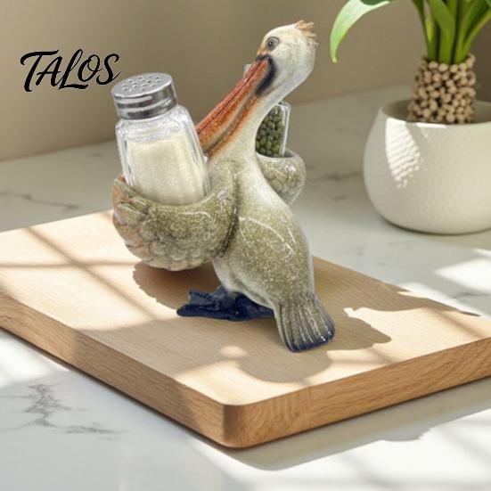 Cartoon Style Kitchen Rack Creative Animal Condiment Holder, Resin Organizer for 2 Spice Sculpture Jars, Cute Flamingo Pelican Dolphin Octopus Decor,