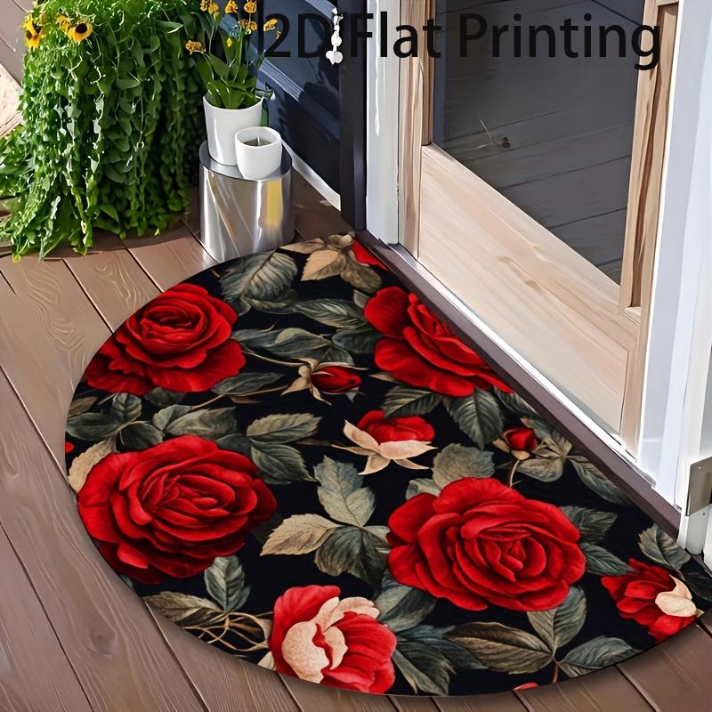 1Pcs Vintage Rose Semi Circle Welcome Doormat Non-Slip for Outdoor Patio Porch Kitchen Bathroom Entryway Floor Mat