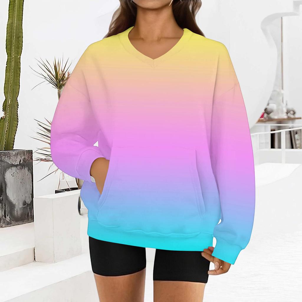 Women's Fashion Gradient Print Long-Sleeved V-Neck Sweatshirt