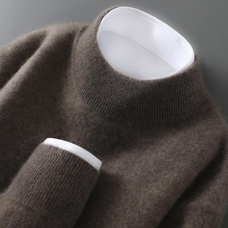 Men's Pure Wool Half-High Neck Knit Sweater - Autumn/Winter Casual Pullover