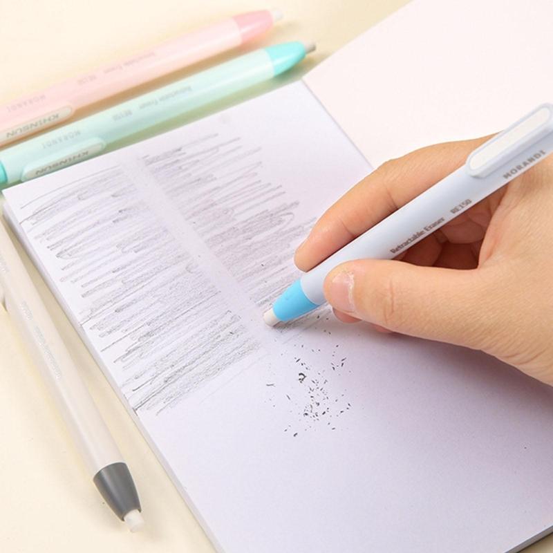 Pen Shape Retractable Eraser Press Action Eraser Easy Erasing Rubber Eraser for Student Kid Adult Writing Art Drawing