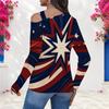 Women s Plus Size Asymmetric Cutout Neck Cold Shoulder Long Sleeve Star Printed White Top