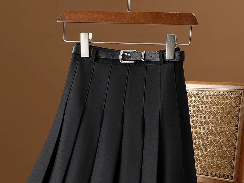 Gris Sólido Pliegues Oficina Dama Casual Cintura Alta Línea A Suelta Falda de Mujer Media Pantorrilla Faldas Largas Para Mujer Ropa Moda