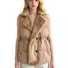 Womens Puffer Vest With Faux Fur Collar Thick Warm Mid-Length Solid Color Sleeveless Coat Winter