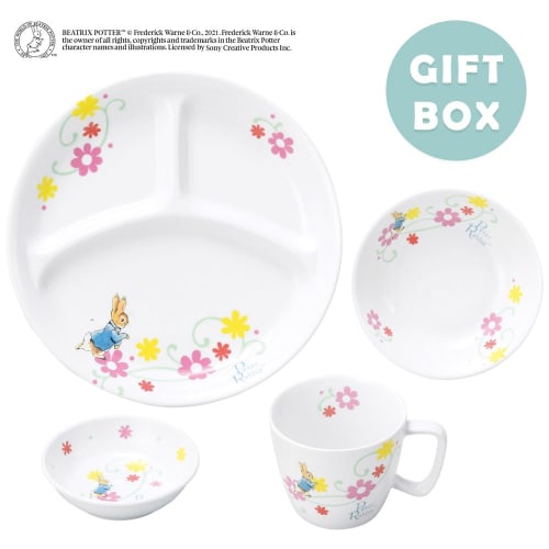 OGISO Peter Rabbit Fleur 4-Piece Reinforced Porcelain Dinnerware Set (Dishwasher and Microwave Safe)
