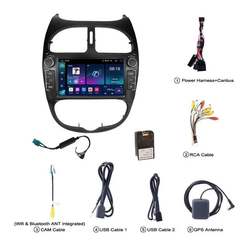 Android 12 Car Radio for PEUGEOT 206 206CC 206SW 2000-2008 Multimedia Player GPS Navigation 7 Inch With Buttons Carplay HeadUnit