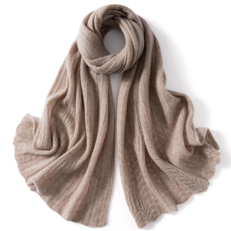 Women's 100% Pure Cashmere Knit Scarf - Solid Color, Fashionable and Warm