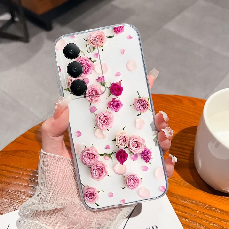 For OPPO P1 Speed Realme C75 13+ Neo7 Find X8 Pro Reno 13 Pro 13F Phone Case Beautiful Flowers Transparent TPU Silicone Shockproof Shell For Oppo Capa