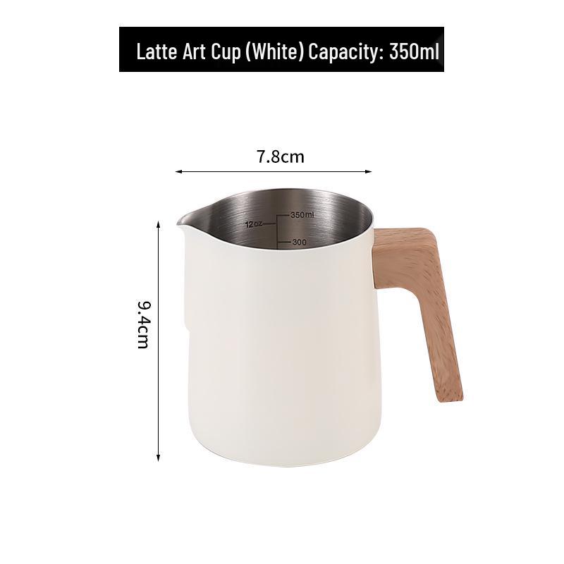 Wood Grain Handle Latte Art Cup, 304 Stainless Steel with Scale, Milk Frothing Pitcher