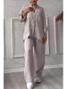 2024 Women's Solid Color Long-Sleeve Shirt & Wide-Leg Pants Set