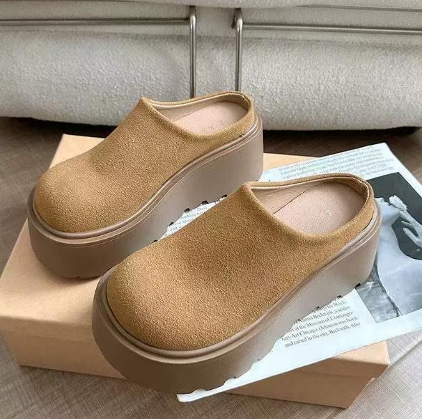 Fashion Thick-soled high-heeled slippers for women suede mules fur warm wedge flip-flops  winter new snow boots fashion Zapatos Mujer