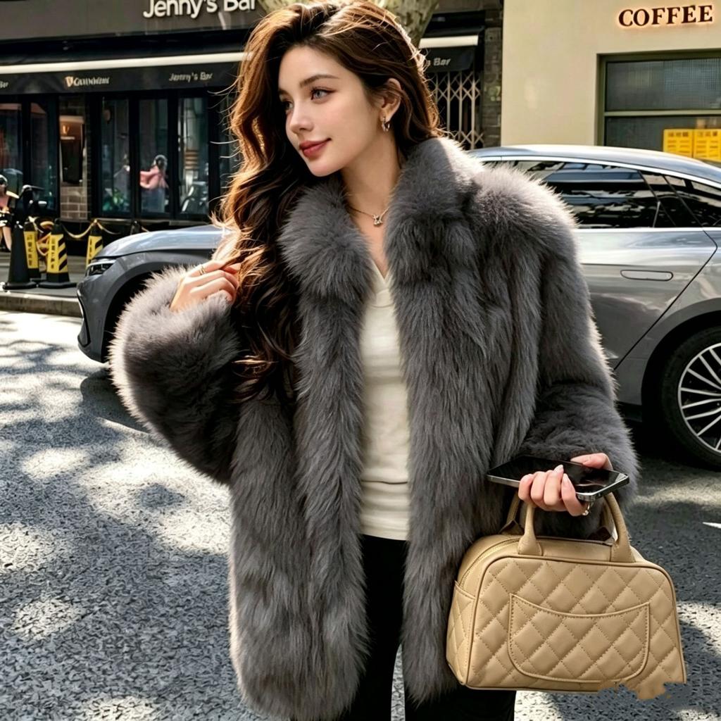 New imitation fox fur coat women's winter stand-up collar thin mink fur coat light