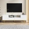 TV-Möbel Schrank Geräumige Arbeitsplatte mit 2 Türen Fächern Schubladen Goldene Unterhaltungsmöbel Füße Mid-Century Modern Stand Wohn