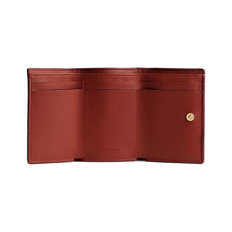COACH Trifold Wallet ogo Sign Classic Presbyopia Flap Snap Coated Canvas and Calfskin Wallet Regular Women's Brown and Khaki Brown with khaki