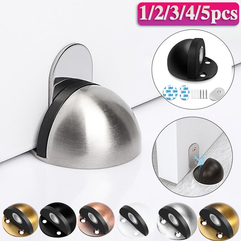 1-5Pcs Non Punching Sticker Hidden Stainless Steel Rubber Door Stopper Door Holders Catch Floor Mounted Nail-free Door Stops