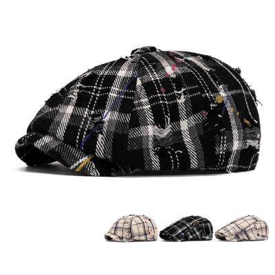 Retro Plaid Forward Cap Damen Achteckige Schirmmütze Frühling Sommer Schiebermütze