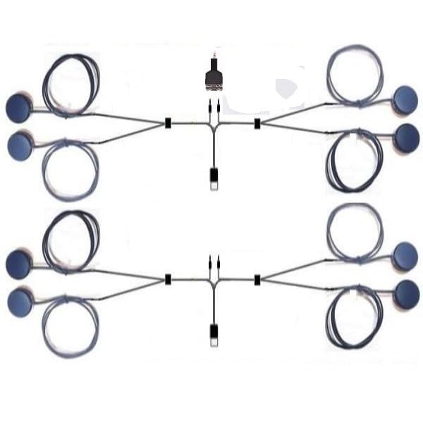 8-channel vibration transmission speaker set with 3.5mm stereo plug input, USB power supply, and easy installation. Play music from walls and