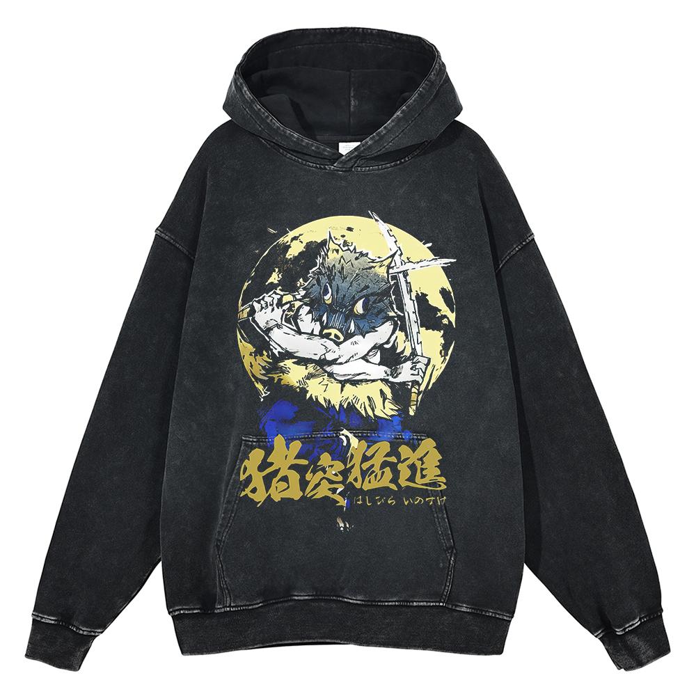 Japan Anime Demon Slayer Rengoku Kyoujurou Graphic Washed Hooded Men Manga High Quality Hoodies Harajuku Male Cotton Sweatshirt