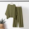 New Women's Cotton Linen Fashion Casual Plus Size Asymmetrical Long Sleeve Set Wide Leg Pants Two Piece Outfit