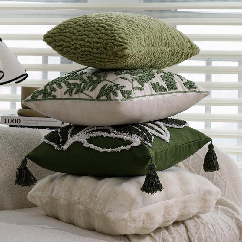 Retro Green Pillow Sofa Pillow Case Bedside Pillow Waist Pillow Model Room B&B Hotel Soft Decoration