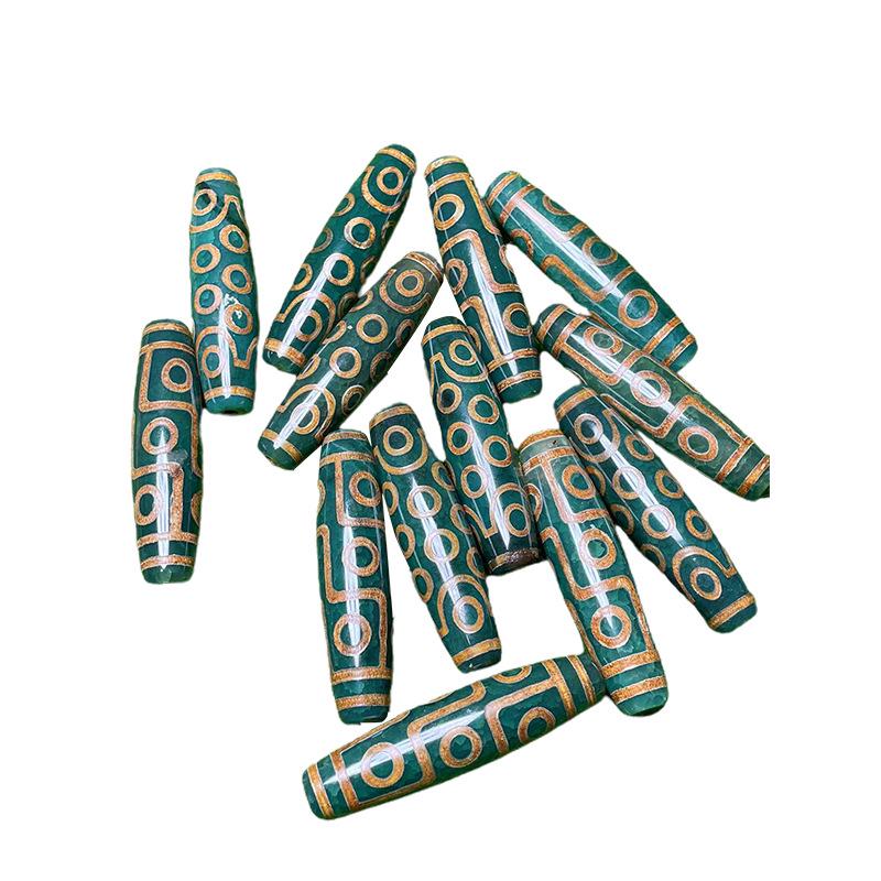 Tibetan Green Chalcedony Agate 60mm Nine-Eyed Dzi Beads with High Gloss Finish 60mm