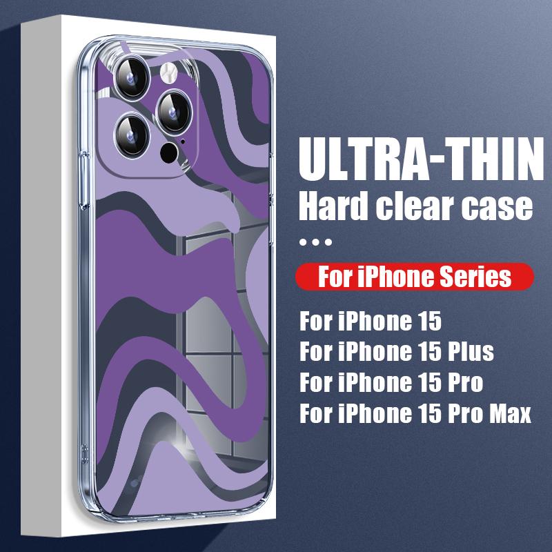 

Для Iphone 15 14 13 12 Pro Max 11 глянцевый гладкий красочный полосатый прозрачный противоударный жесткий чехол для телефона для ПК iPhone 15 коричневый/розовый