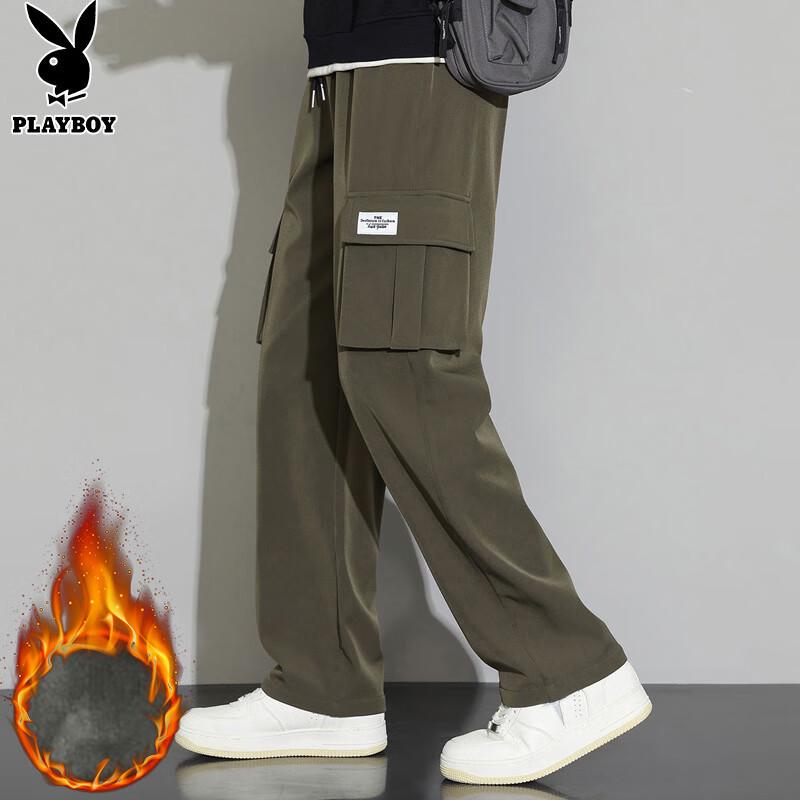 PLAYBOY Men's Fleece Lined Loose Fit Cargo Pants