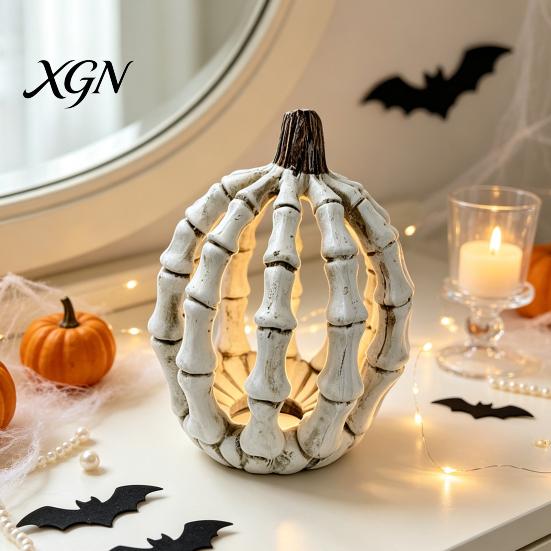 Realistic Resin Bone Figurines Halloween Skull Pumpkin Figurine, Skeleton Statue Decorations, Spooky Secret Room Accessories Desktop Ornaments