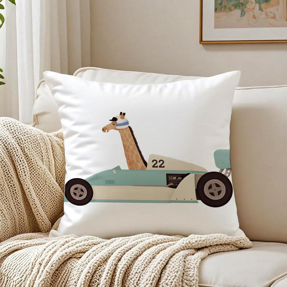 Funny Cartoon Animals Car Art Cushion Cover Pillowcase Antidustmite Living Room Sofa Decor Cushion Room
