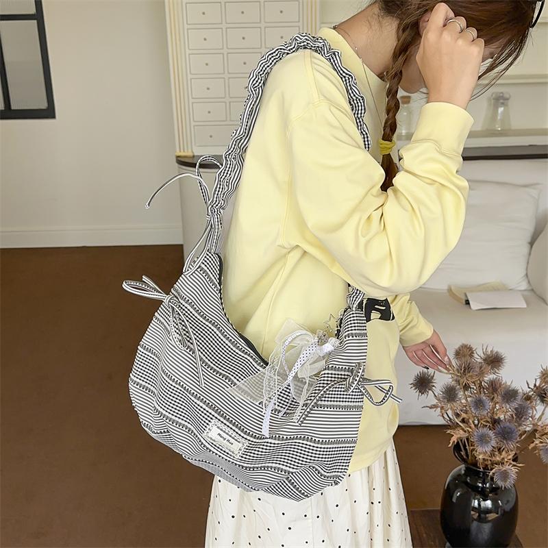 Borsa a mano da donna con fiocco e pieghe, borsa da spalla