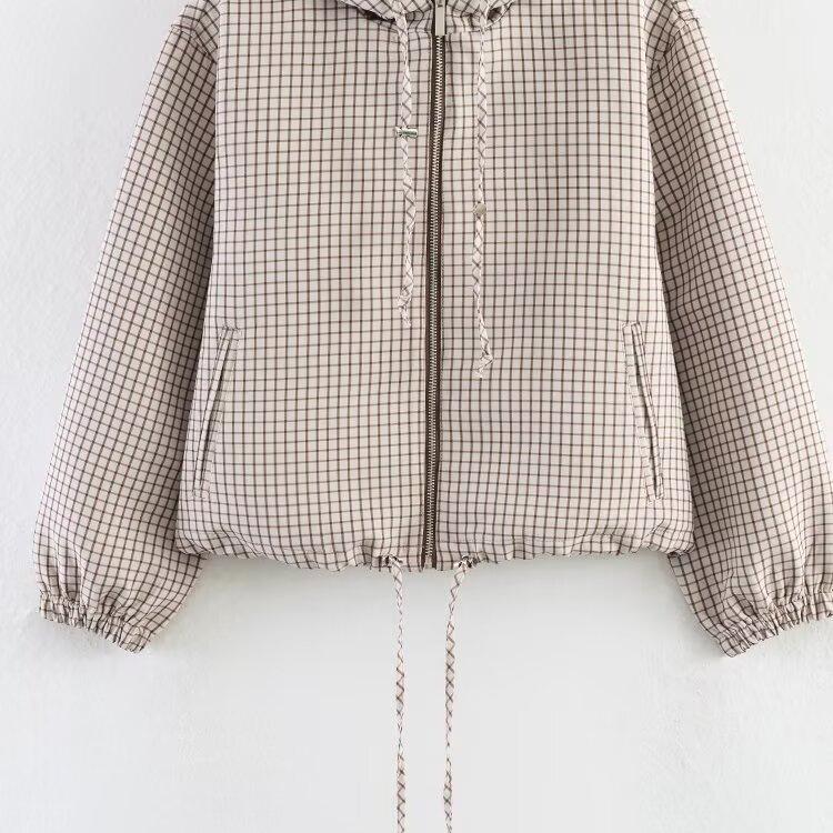 Europäischer und amerikanischer Stil, neue Damenbekleidung, Mode, karierte Kapuzen-Reißverschlussjacke 6318213