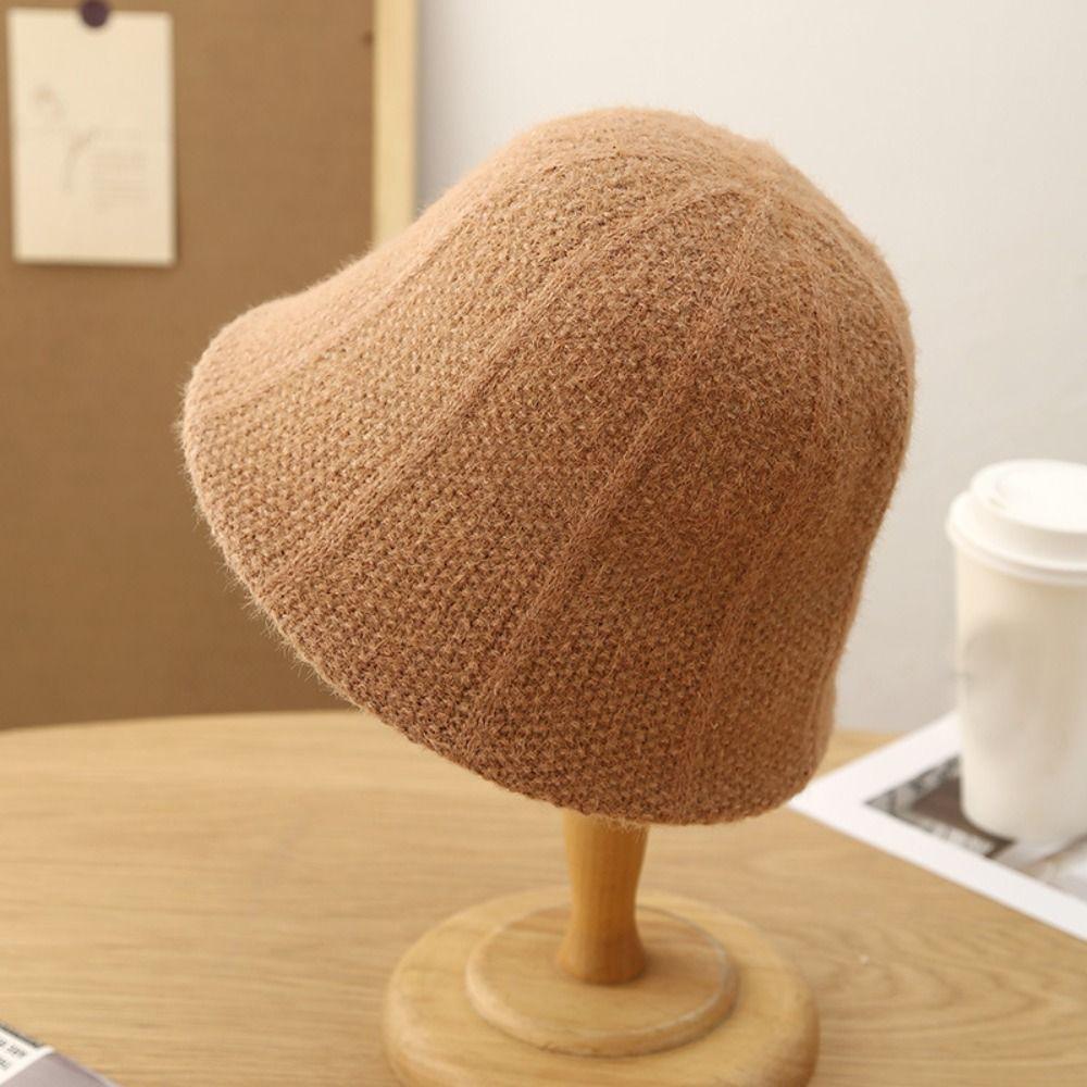 Fashion Autumn Winter Bucket Hat Knit Cold Proof Warm Hat Simple Windproof Panama Cap for Women