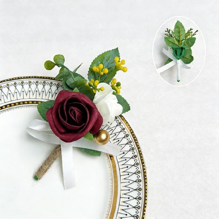 6Pcs Multipurpose Wedding Boutonniere Artificial Flower Wrist Corsage for Wedding Anniversary Party Table Centerpieces