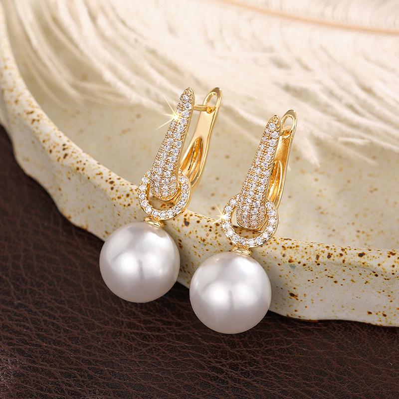 Cao Shi Elegante Zwei-Wege Imitationsperlen Zirkon Ohrklemmen – Modische, luxuriöse Damenohrringe