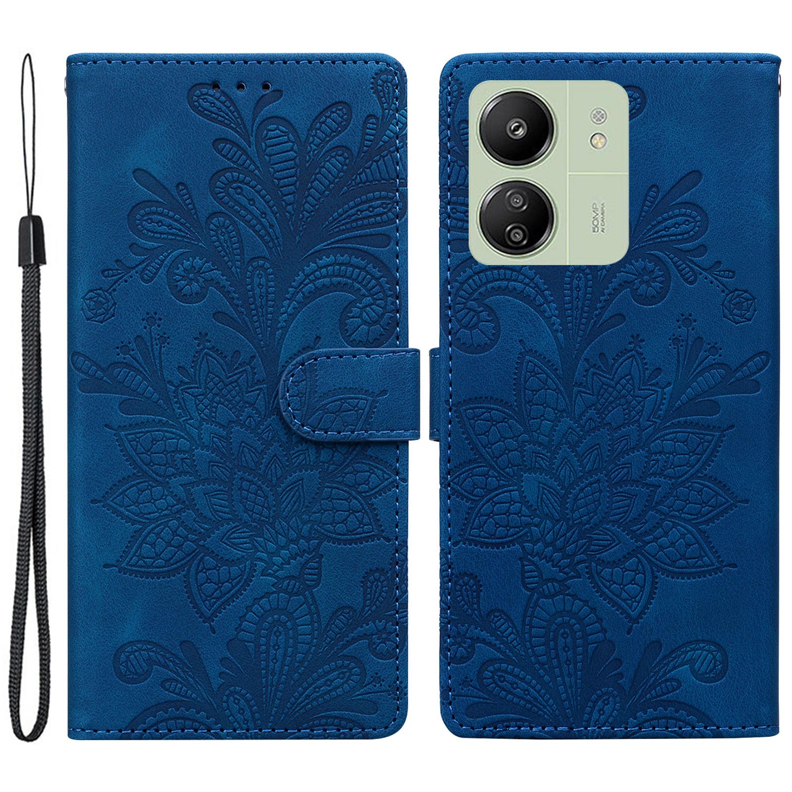 

For Xiaomi Redmi 13C 5G/4G Case Imprinted Lace Flowers PU Leather Wallet Phone Cover E