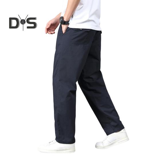 

Мужские брюки, прямые свободные брюки с несколькими карманами, однотонные, тонкие, со средней талией, повседневные, гладкие, мягкие, дышащие, мужские летние осенние брюки L темно-синий