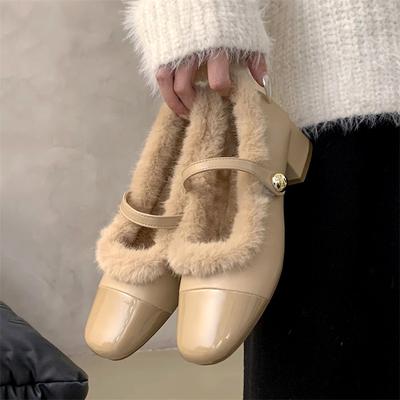 Fashion Women Mary Jane Shoes Winter Furry Sexy High Heels Luxury Party White Heels 2024 New Fashion Plush Warm Pumps Woman Cotton Shoes
