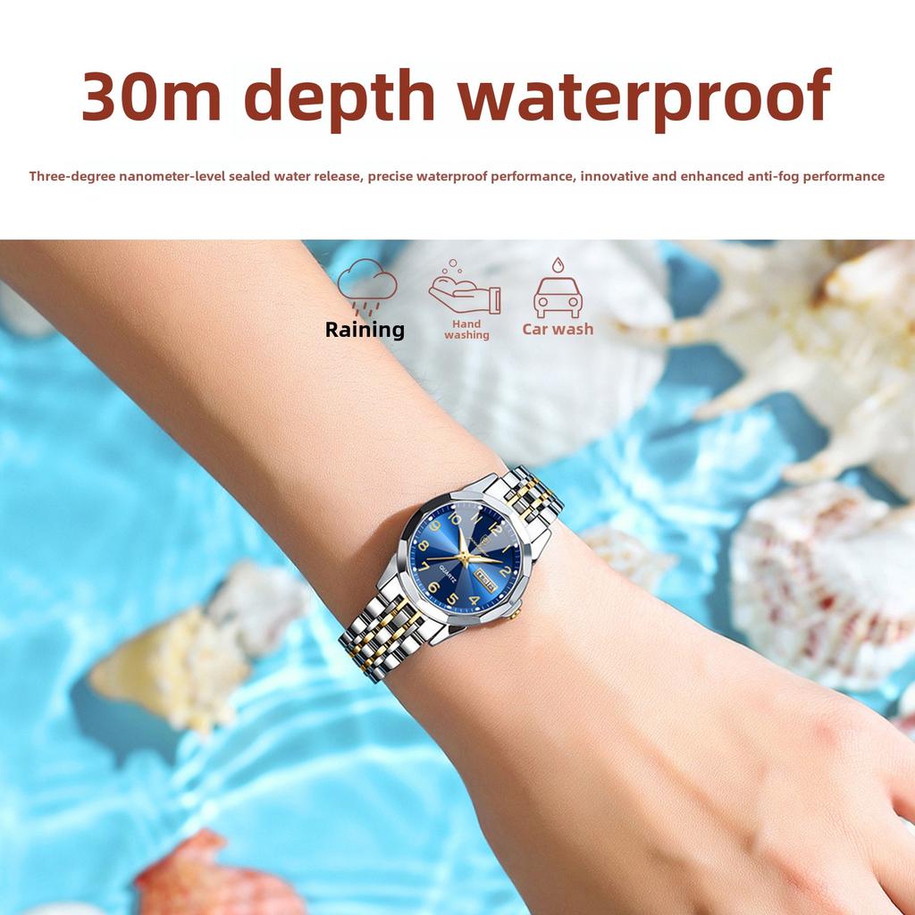 Elegante Mode Damenuhren Luxusmarke Original Quarz Uhr für Damen Wasserdicht Edelstahl Leuchtend Datum