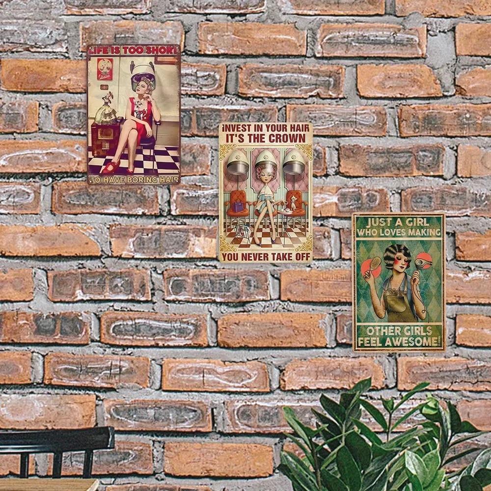 Салон 1шт Життя занадто коротке, щоб мати нудне волосся металева вивіска Бар Кафе Декор стін Домашній декор Художній плакат Ретро плакат