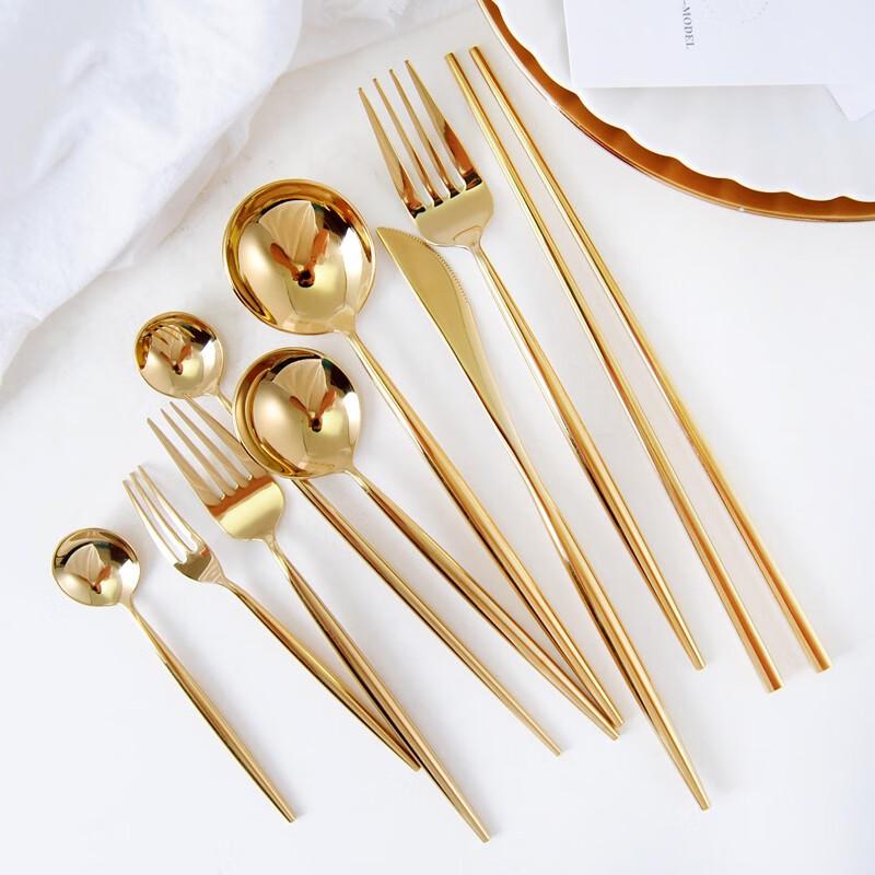 Zebian 304 Mirror Gold Stainless Steel Flatware Set