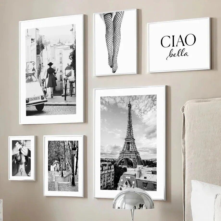 Europe Street Photograph Scenery Picture Canvas Painting Wall Art Black and White Poster and Print for Home Living Room Decor