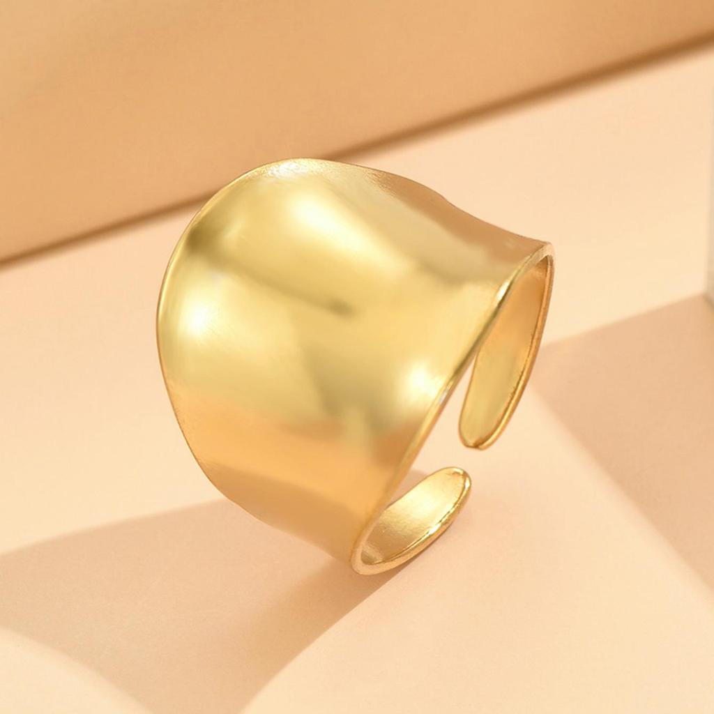 Retro Baroque Stainless Steel Wide Band Ring for Women and Men - High Polish, Colorfast Curved Design