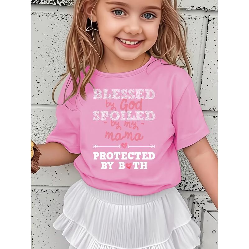 European sizes Girl Blessed by God Spoiled by My Grandma Protected by Both of Them Letter Print Novel Fashion Crew Neck T-Shirt