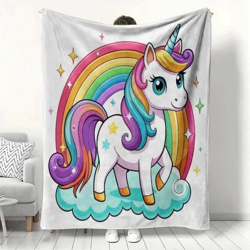 

Rainbow Unicorn Blanket Cozy Soft Throw Blanket for Sofa Bed Cute Gift for Girls Kids Warm Flannel Blanket for Bedroom Decor 70x100cm білий